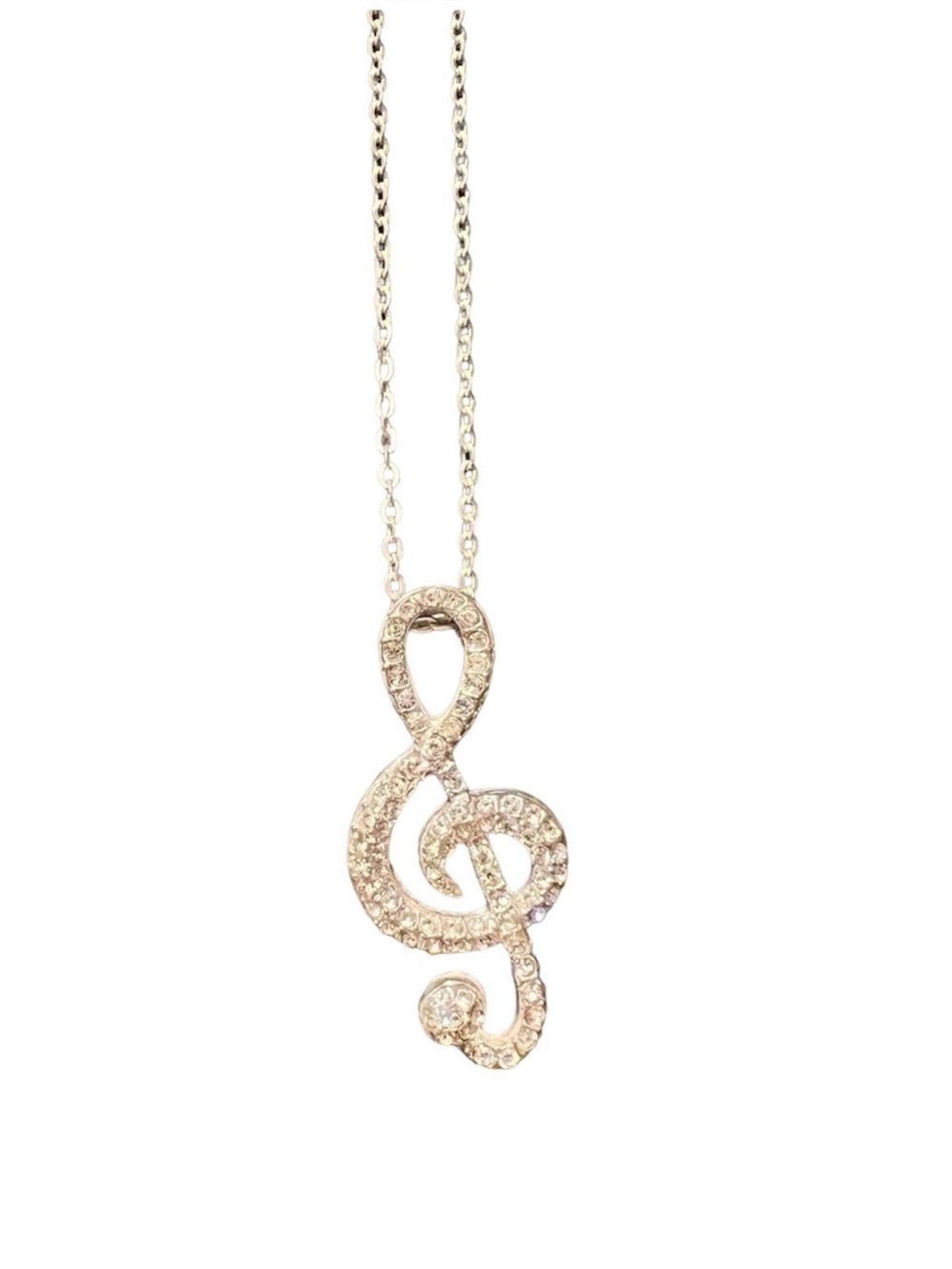 Rhinestone Treble Clef Pendant Necklace - Gold